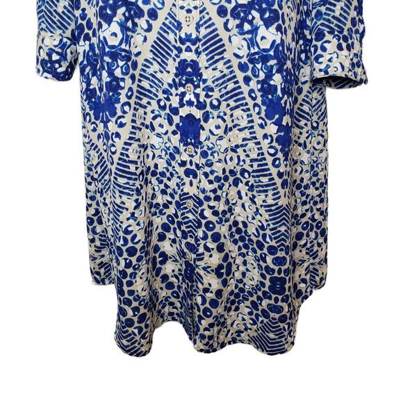 Cabi Women's Sz M  Blue Mosaic Geo Print Convertible Shirt Dress (1685) - Picture 6 of 8